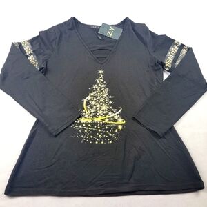 NWT C.O.Z.Y holiday tree lights Christmas magic vneck long sleeve shirt
